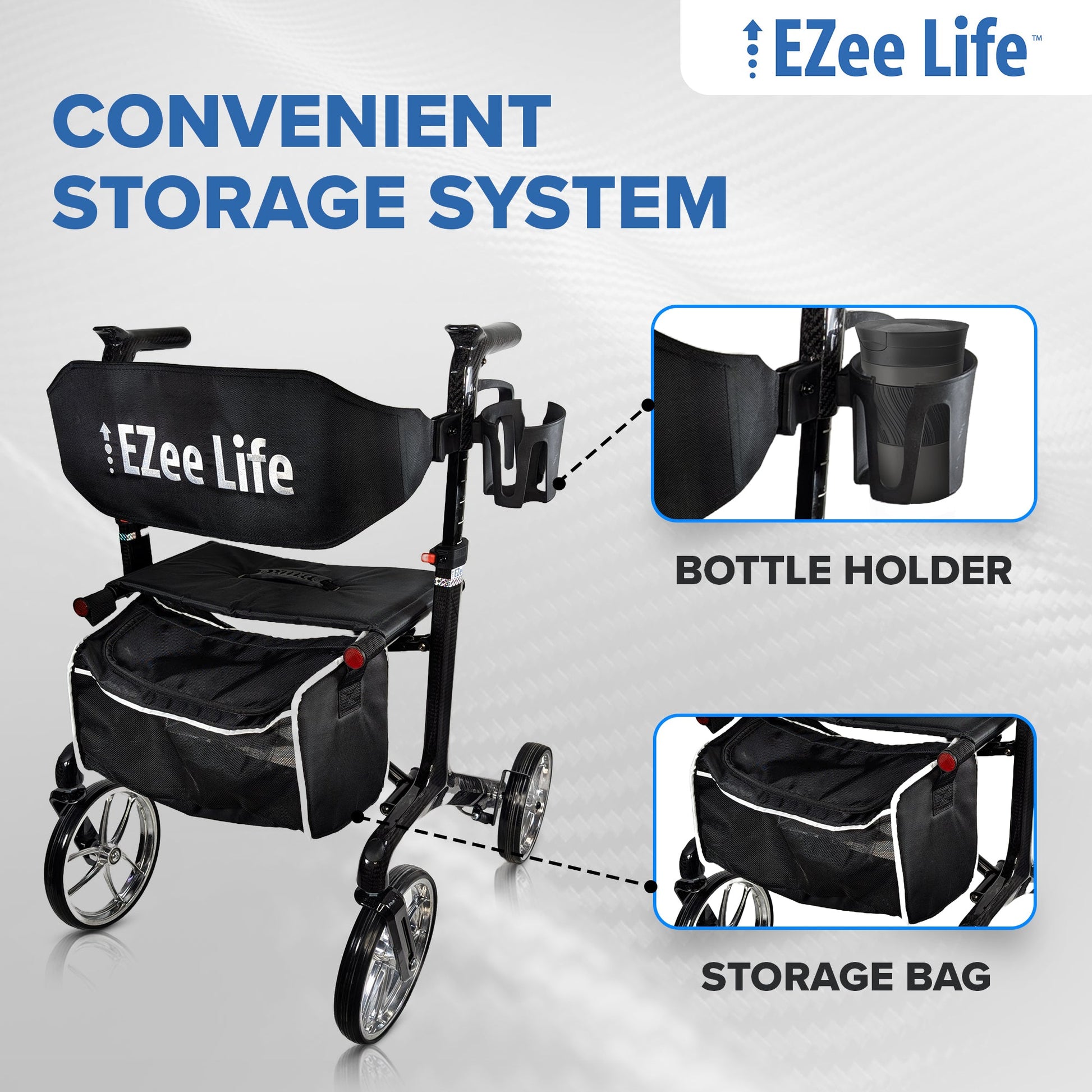 EZee Life Carbon Fiber Lightweight Rollator - 5.8 kgs/13 lbs | Ezee Life - Factory Direct Medical