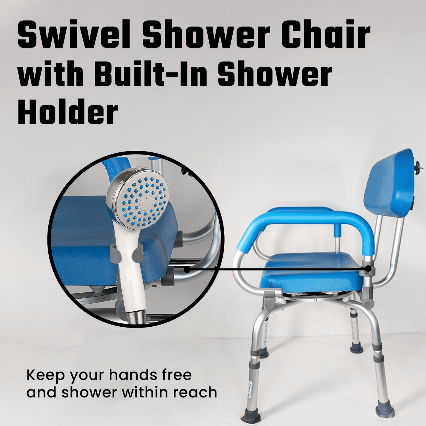 EZee Life CH2075 Swivel Shower Chair – 360° Swivel Seat, Padded Flip - Up Arms, Height Adjustable Legs for Bath Safety & Easy Transfers | Ezee Life - Factory Direct Medical
