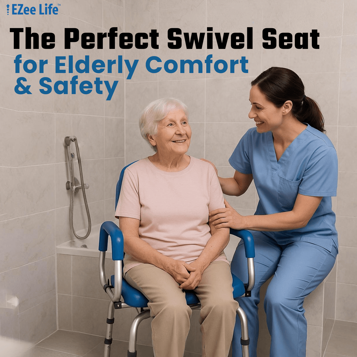 EZee Life CH2075 Swivel Shower Chair – 360° Swivel Seat, Padded Flip - Up Arms, Height Adjustable Legs for Bath Safety & Easy Transfers | Ezee Life - Factory Direct Medical