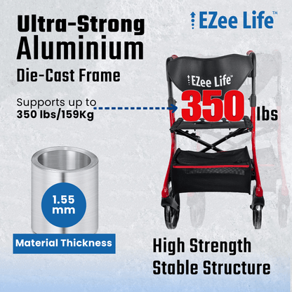 EZee Life Folding Rollator Walker – Lightweight, Height - Adjustable Mobility Aid | Ezee Life - Factory Direct Medical