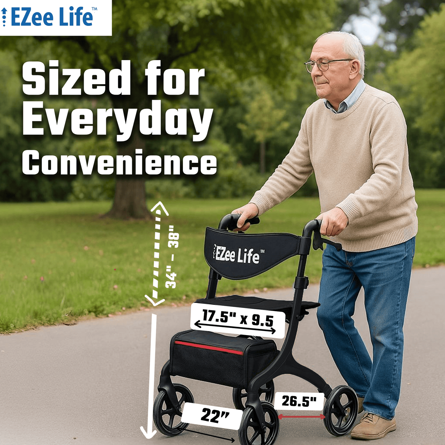 EZee Life Folding Rollator Walker – Lightweight, Height - Adjustable Mobility Aid | Ezee Life - Factory Direct Medical