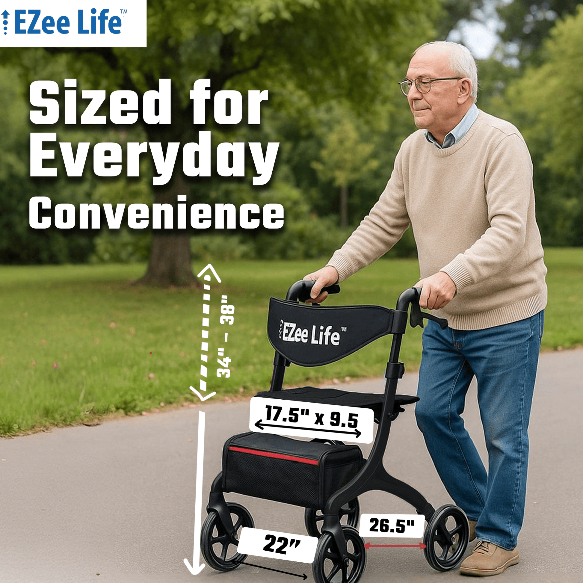EZee Life Folding Rollator Walker – Lightweight, Height - Adjustable Mobility Aid | Ezee Life - Factory Direct Medical
