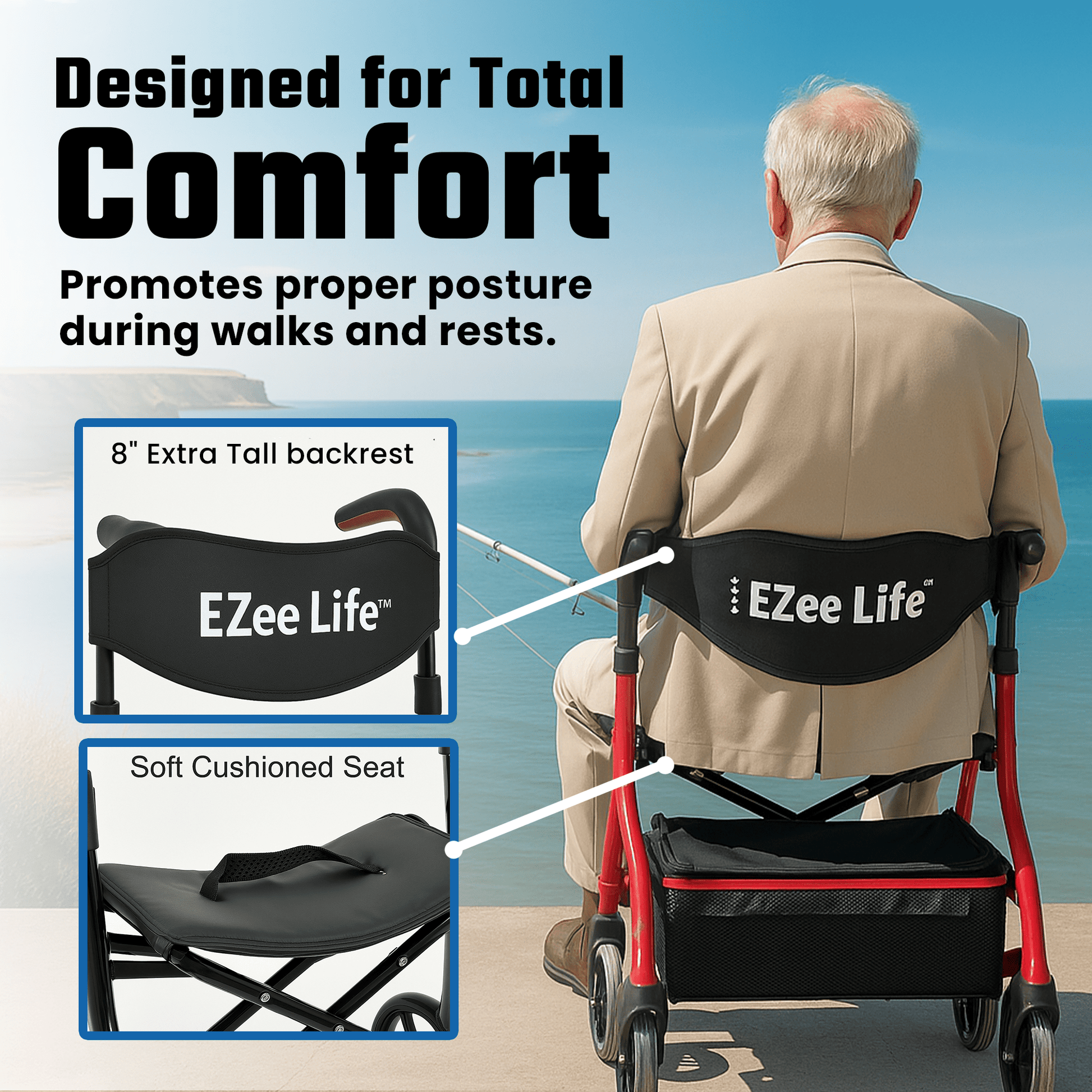 EZee Life Folding Rollator Walker – Lightweight, Height - Adjustable Mobility Aid | Ezee Life - Factory Direct Medical