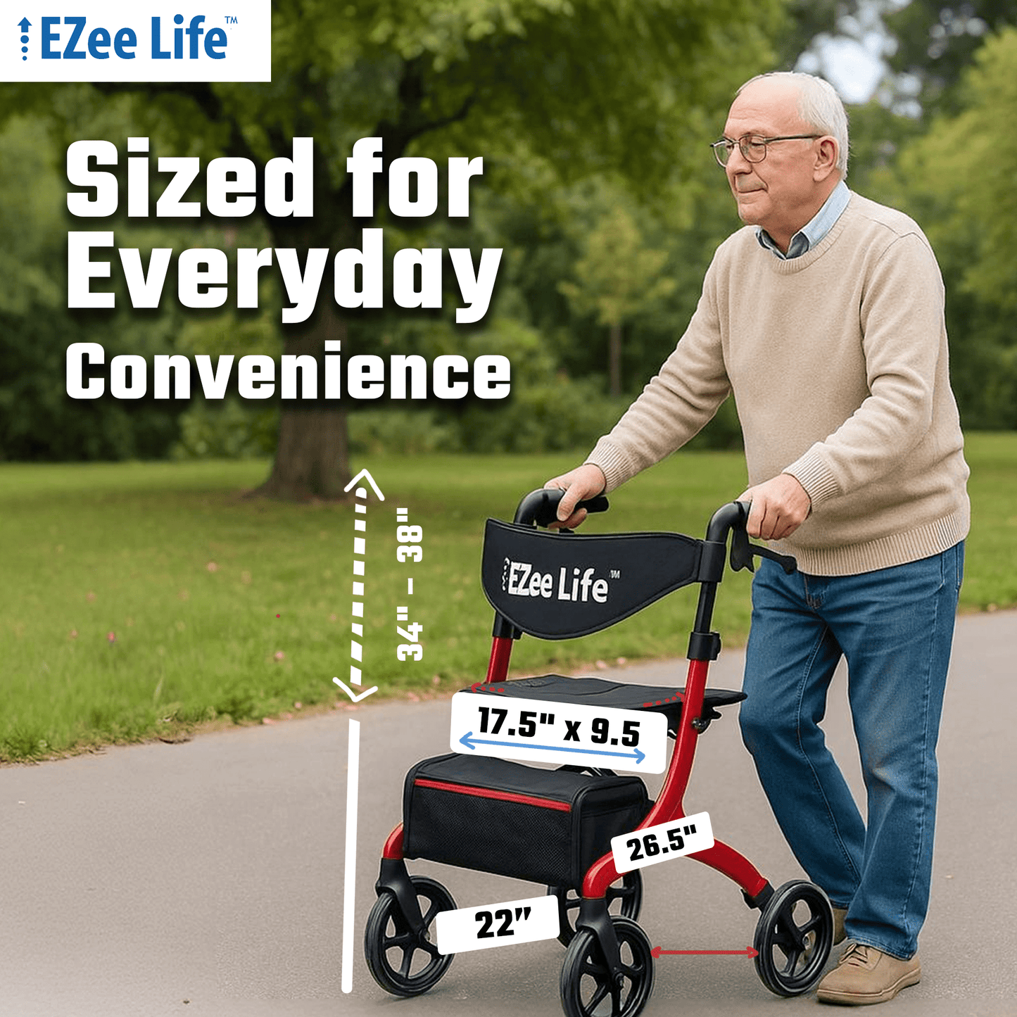 EZee Life Folding Rollator Walker – Lightweight, Height - Adjustable Mobility Aid | Ezee Life - Factory Direct Medical