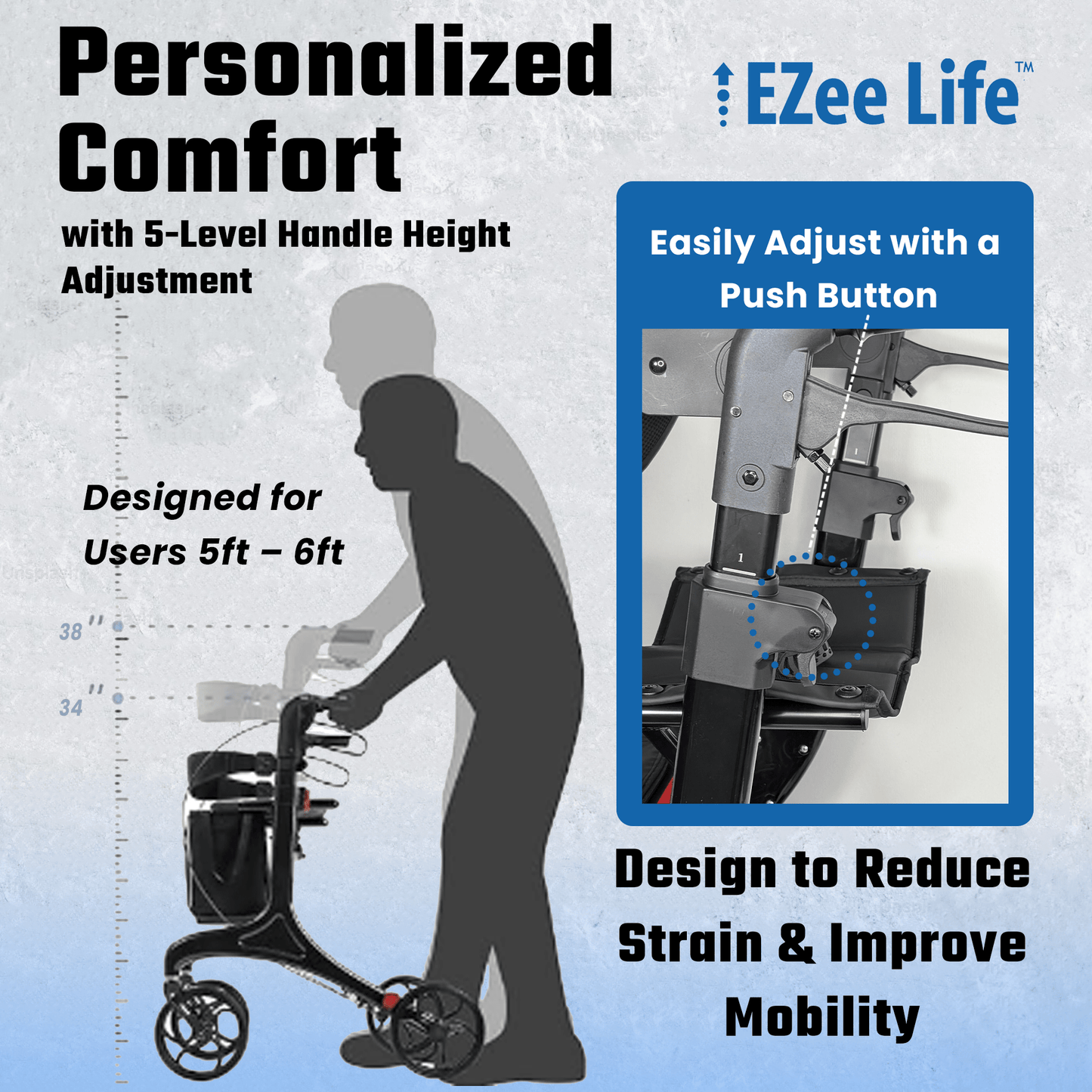 EZee Life Folding Rollator Walker – Lightweight, Height - Adjustable Mobility Aid | Ezee Life - Factory Direct Medical