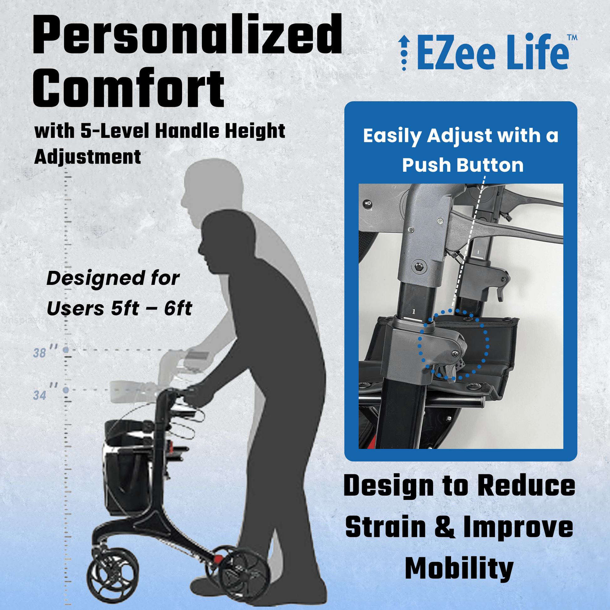 EZee Life Folding Rollator Walker – Lightweight, Height - Adjustable Mobility Aid | Ezee Life - Factory Direct Medical