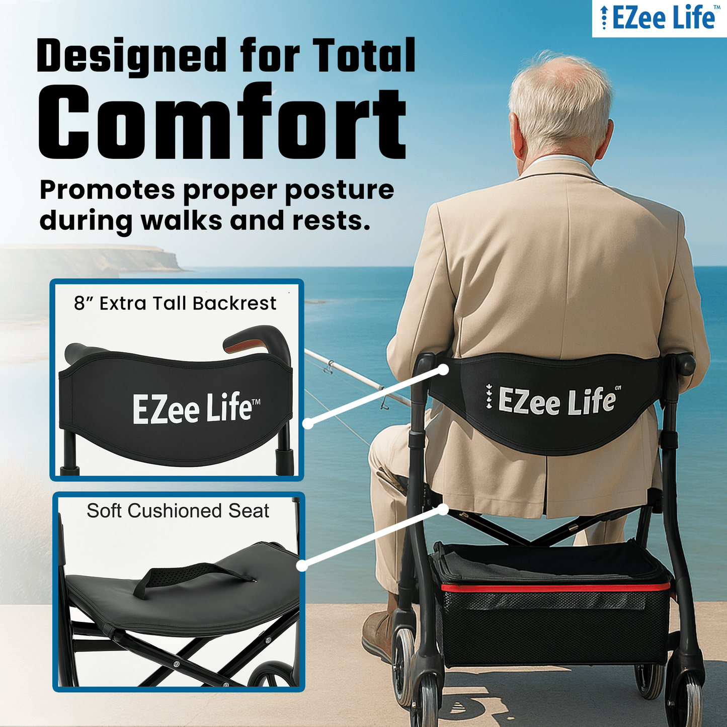 EZee Life Folding Rollator Walker – Lightweight, Height - Adjustable Mobility Aid | Ezee Life - Factory Direct Medical