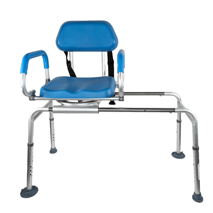 EZee Life Sliding Swivel Padded Transfer Bench – 360° Swivel Shower Chair with Sliding Seat, Flip - Up Arms & Height Adjustable Legs for Safe, Comfortable Bath Transfers | Ezee Life - Factory Direct Medical