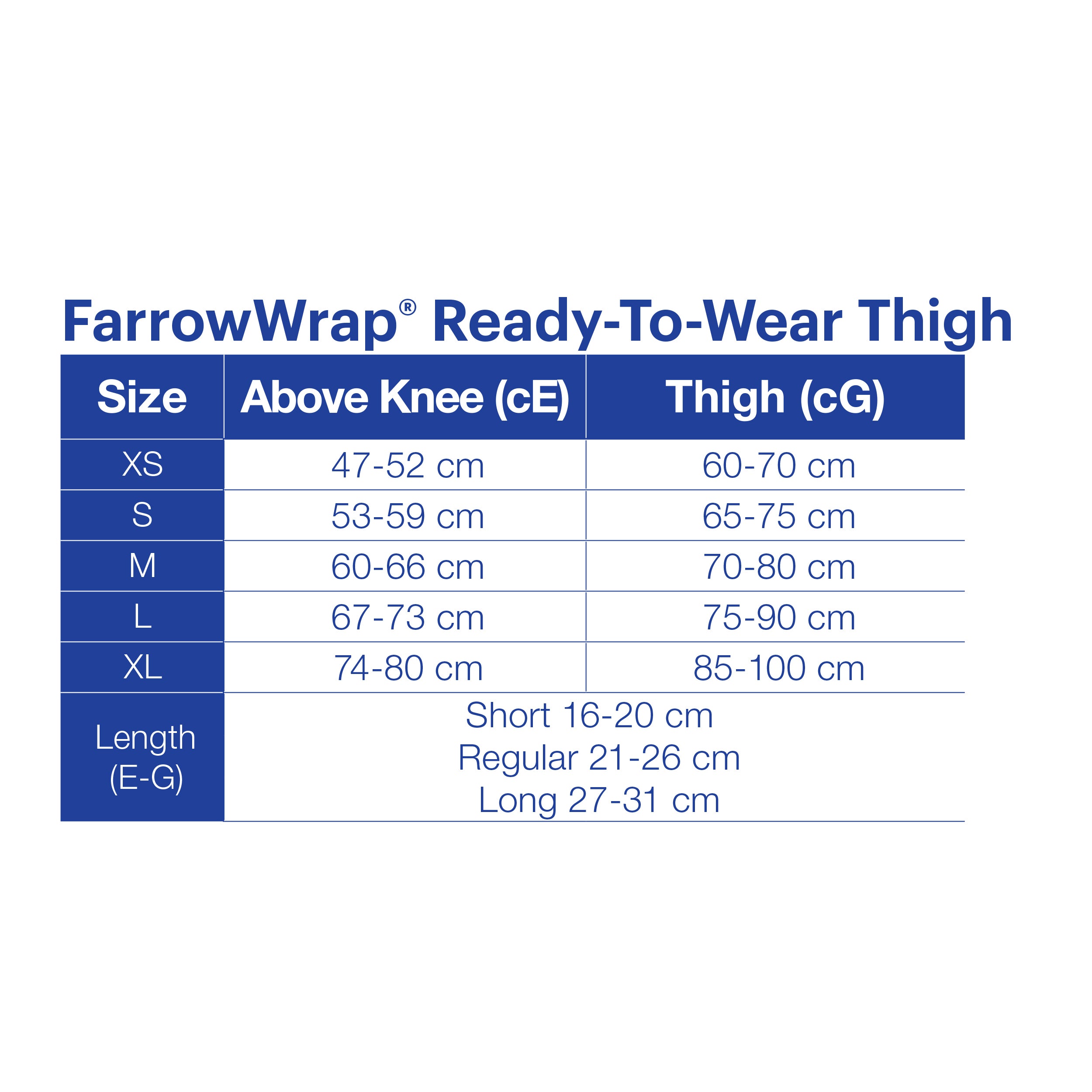 JOBST FarrowWrap LITE 20-30 mmHg Thigh/Knee size chart