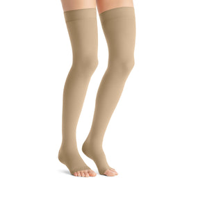 JOBST Opaque Compression Stockings 15 - 20 mmHg Thigh High Silicone Dot Band Open Toe | JOBST - Factory Direct Medical
