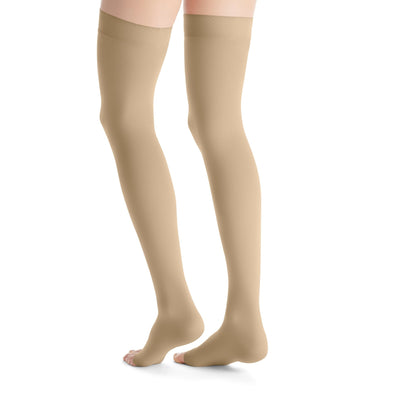 JOBST Opaque Compression Stockings 20 - 30 mmHg Thigh High Silicone Dot Band Open Toe, Petite | JOBST - Factory Direct Medical