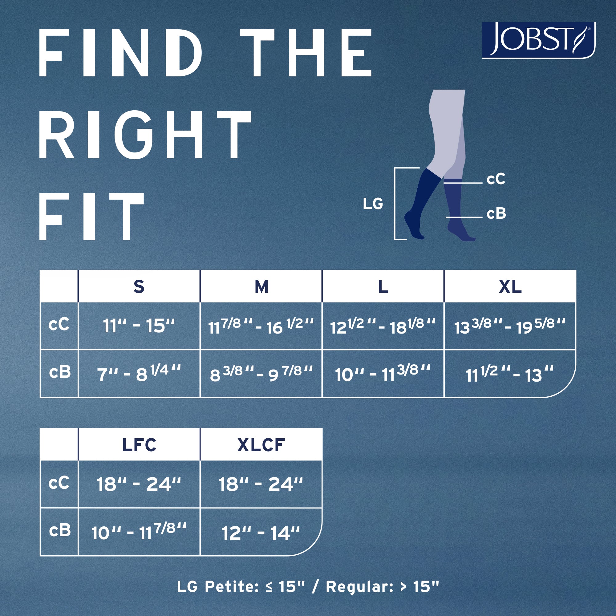 JOBST Relief 15-20 mmHg Knee High size chart