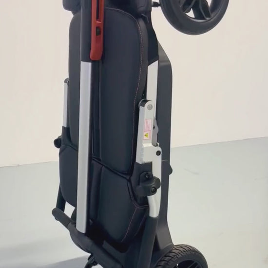 Movo Pilot scooter folding steps demonstration, folds flat to 10.4 inches