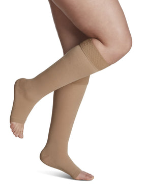 Sigvaris 860 Opaque Compression Socks 20 - 30 mmHg Calf High With Grip Top For Unisex Open Toe | Sigvaris - Factory Direct Medical