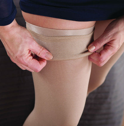 JOBST Opaque Compression Stockings 15-20 mmHg Thigh High Sensitive Band Petite Closed Toe
