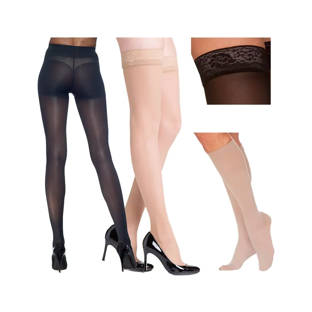 Sheer Open Toe Compression Socks With Wide Top Band