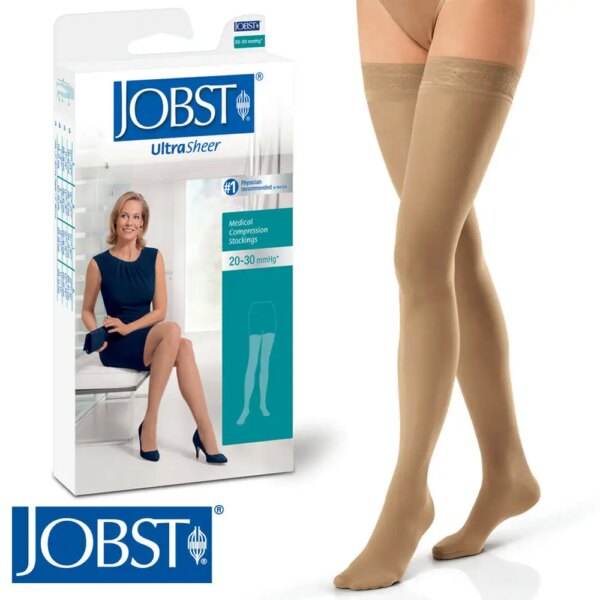 JOBST UltraSheer - Thigh High Lace Band Stockings, Open Toe, Petite,20-30 mmHg